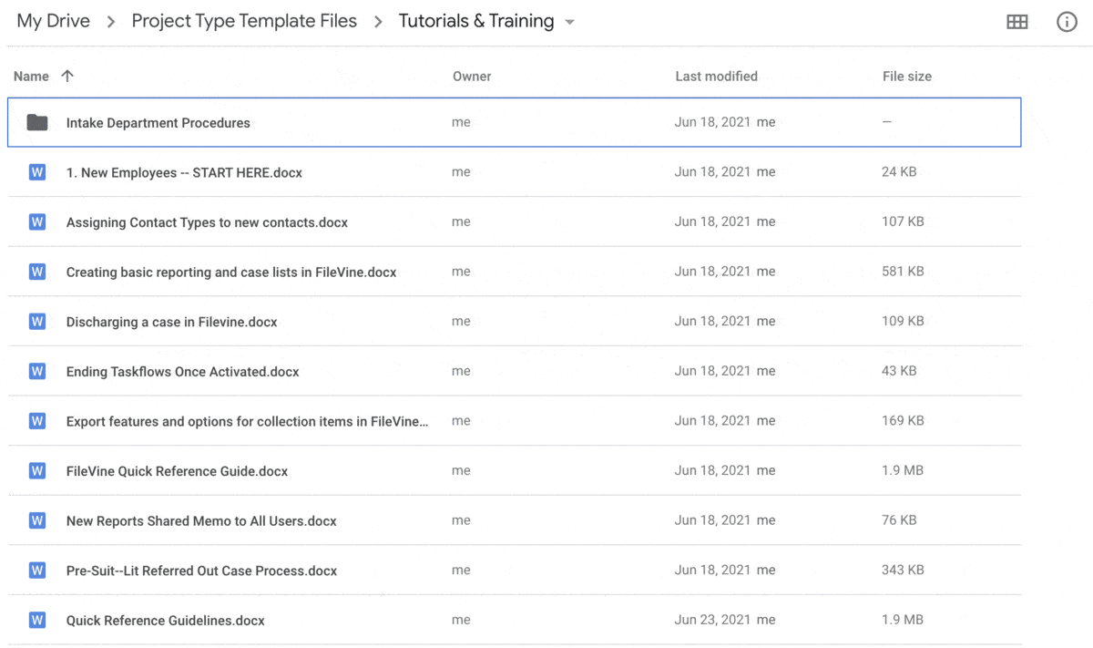 Google Drive Tutorials & Training Folder with documents